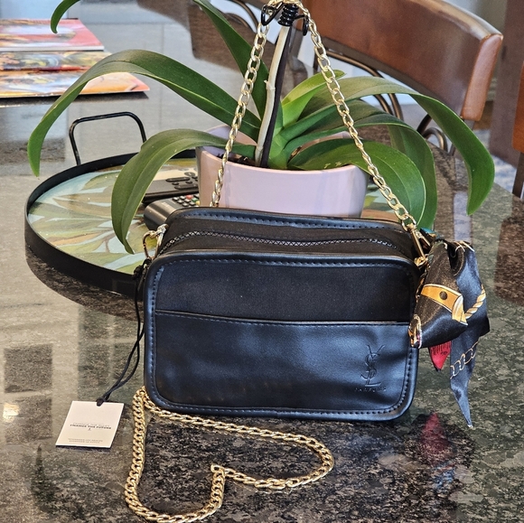 Yves Saint Laurent Handbags - YSL Yves Saint Laurent Black Clutch Crossbody Chain,Twilly, & Charm Added